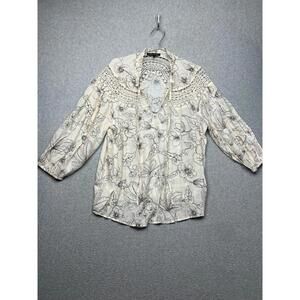 Como Black Lace Floral Tunic Pullover Blouse XL Boho Neutral Lagenlook Prairie